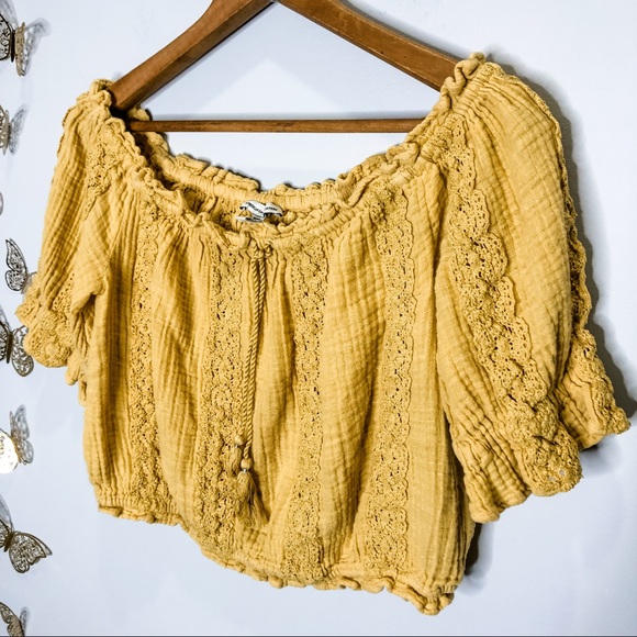 American Eagle Outfitters Tops - AEO | Fun Yellow Crochet Crop Top